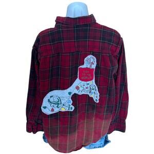 Toy Story Plaid Flannel Shirt Shacket XL Christmas Oversize Upcycle Unique Forky